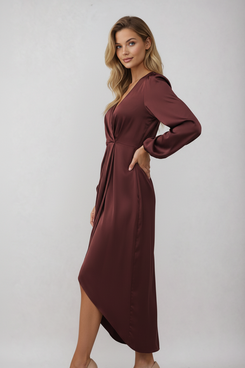 Robe Midi Cache-Cœur avec Col en V et Ceinture à la Taille pour Femmes | Idéale pour les Occasions Formelles et les Sorties