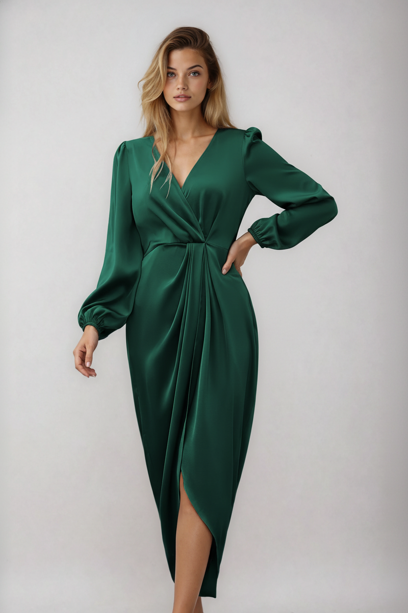 Robe Midi Cache-Cœur avec Col en V et Ceinture à la Taille pour Femmes | Idéale pour les Occasions Formelles et les Sorties