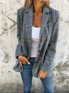 Blazer À Carreaux Gris Avec Poches À Rabat Pour Femmes | Idéal Pour Le Travail Et Les Tenues Quotidiennes