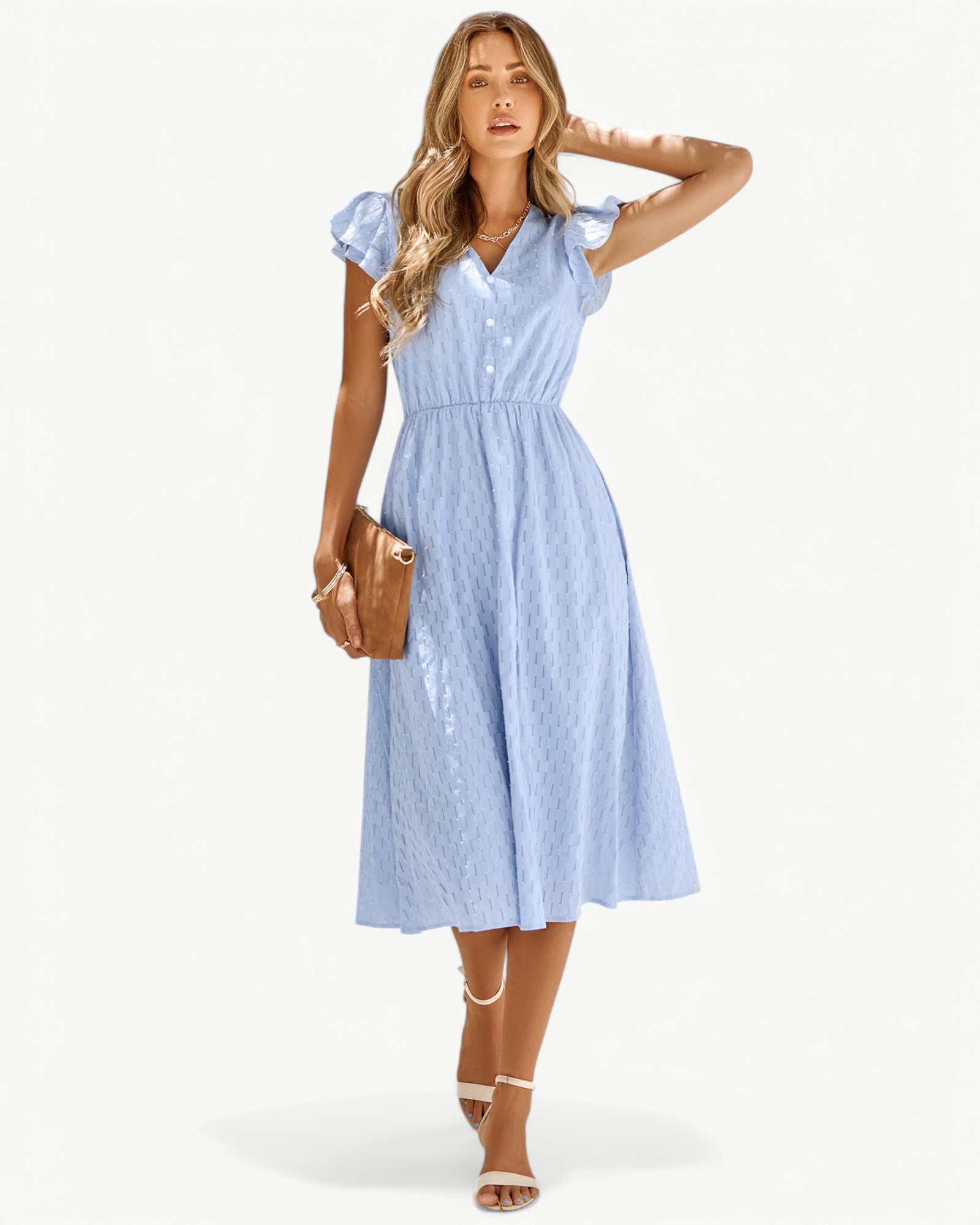 Robe Midi Avec Manches À Volants Pour Femme | Idéal Pour Usage Quotidien Et Occasions