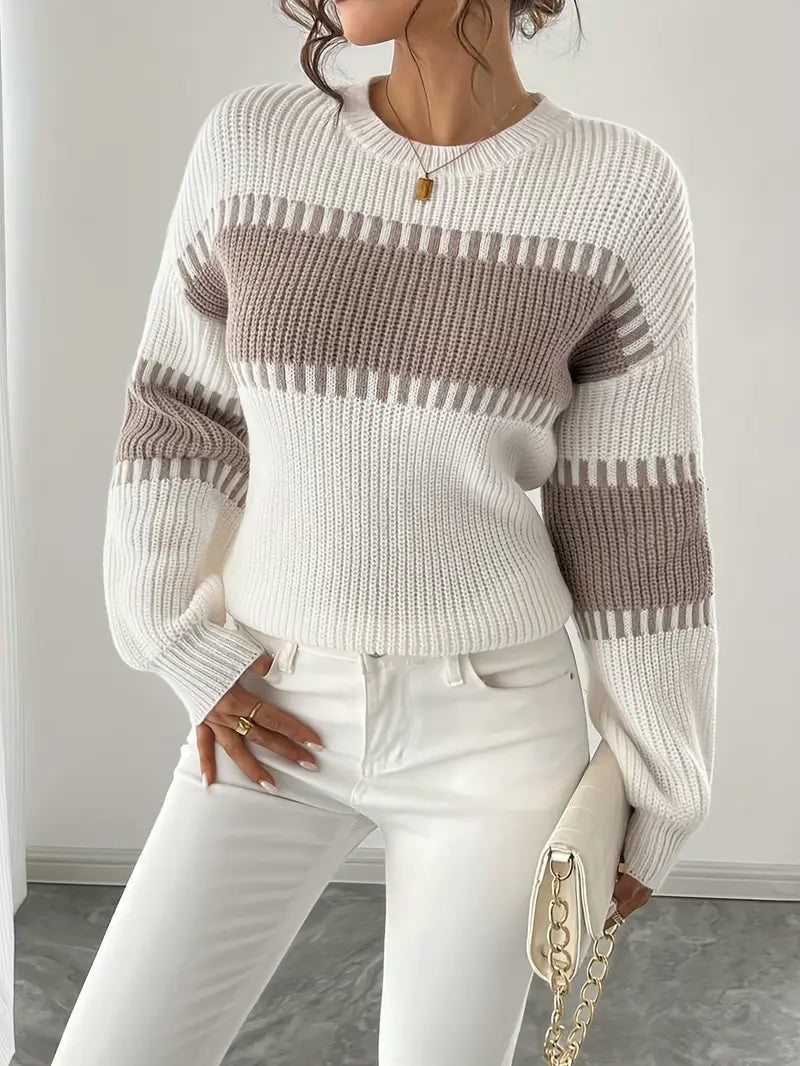 Pull À Rayures Avec Col Rond Pour Femme | Idéal Pour Tenues Décontractées Et Soirées
