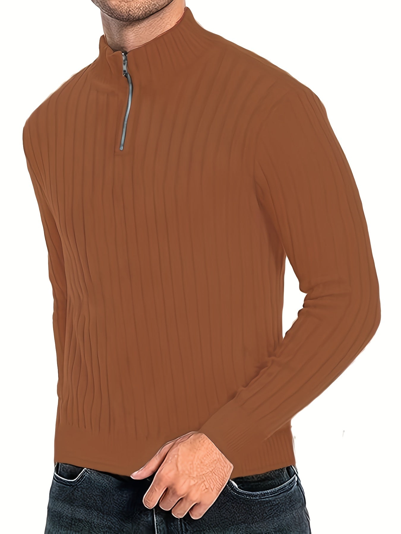 Pull Pour Homme Avec Col Zippé Et Motif Côtelé Pour Adulte | Idéal Pour Usage Quotidien Et Polyvalent