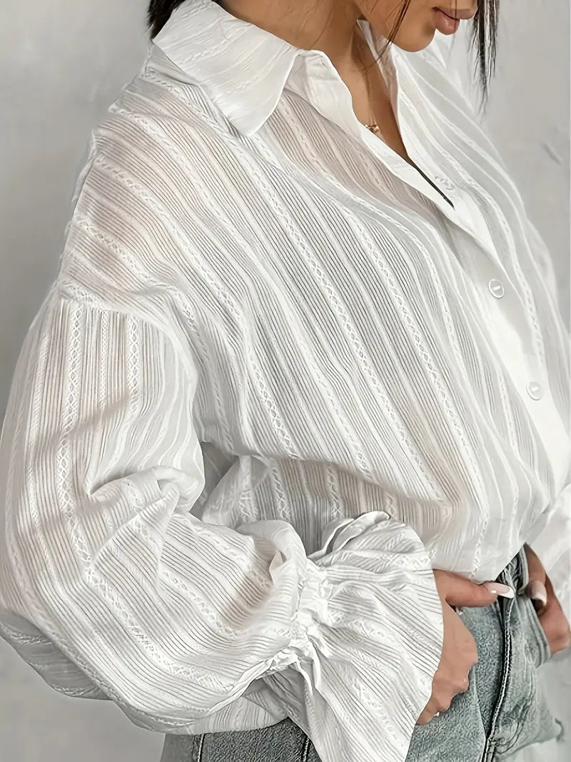 Blouse à Manches Longues avec Détails en Dentelle Verticale pour Femmes | Idéal pour le Bureau et les Occasions Quotidiennes