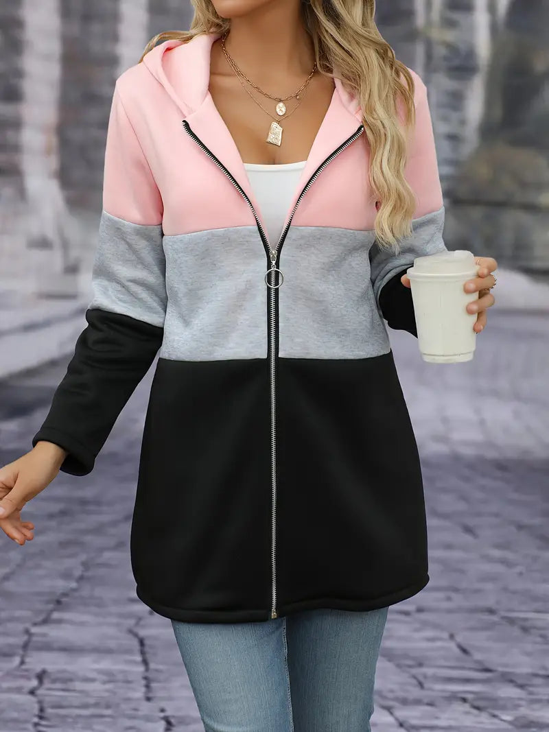 Veste À Capuche Colorblock Avec Coupe Standard Pour Femme | Idéale Pour La Mi-Saison