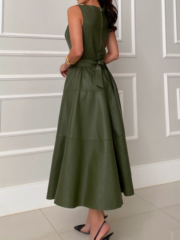 Robe Midi Sans Manches Avec Jupe Évasée Pour Femme | Idéal Pour Travail Et Occasions