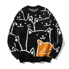 Pull En Maille Avec Motif Chat Et Coupe Ample Pour Hommes | Idéal Pour Les Journées Décontractées