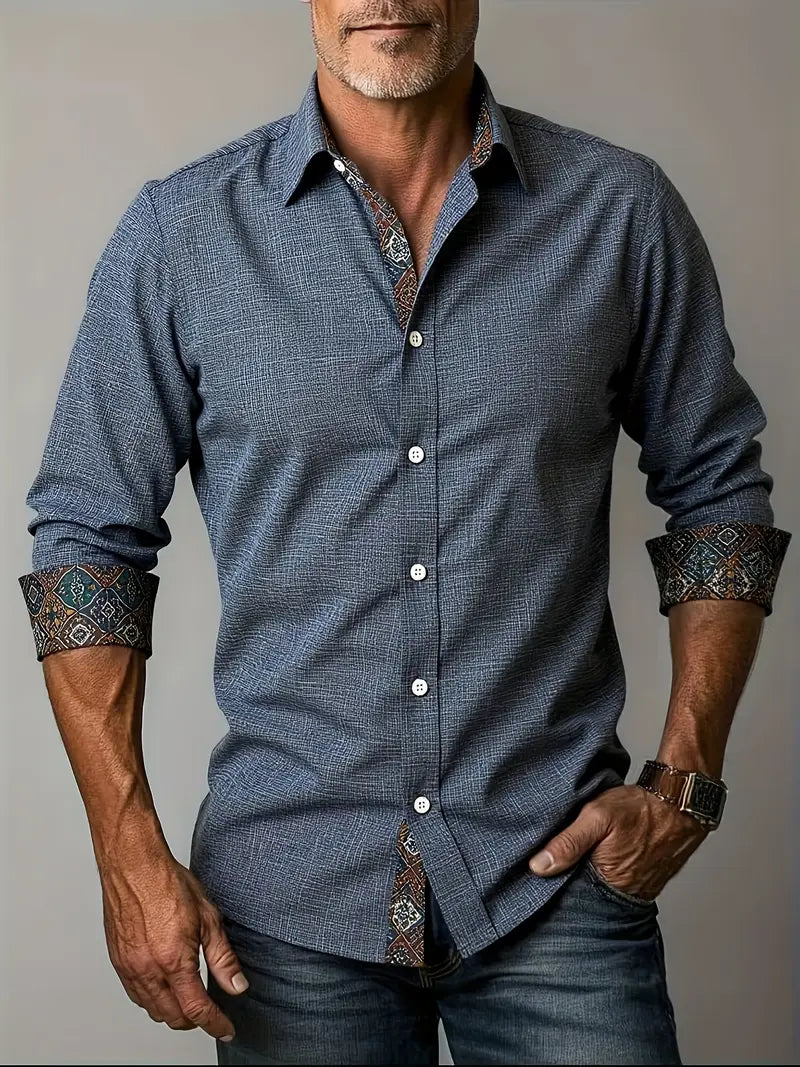 Chemise À Manches Longues Avec Détails Contrastés Et Fermeture À Boutons Pour Hommes | Idéale Pour Toutes Les Saisons