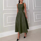 Robe Midi Sans Manches Avec Jupe Évasée Pour Femme | Idéal Pour Travail Et Occasions
