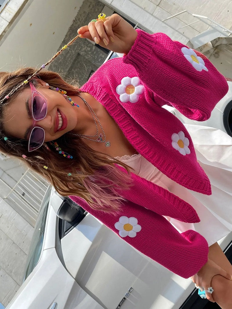 Cardigan à Motif Floral avec Manches Lanterne pour Femmes | Ideal for Mi-Saison et Usage Quotidien