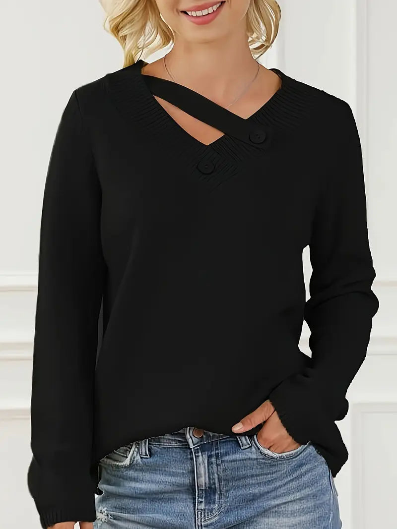 Pull à Col en V avec Détail Boutonné pour Femme | Idéal pour un Usage Quotidien