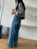 Jean à Jambe Large avec Taille Haute Structurée pour Femme | Idéal pour Tenues Décontractées