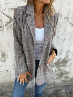 Blazer À Carreaux Gris Avec Poches À Rabat Pour Femmes | Idéal Pour Le Travail Et Les Tenues Quotidiennes