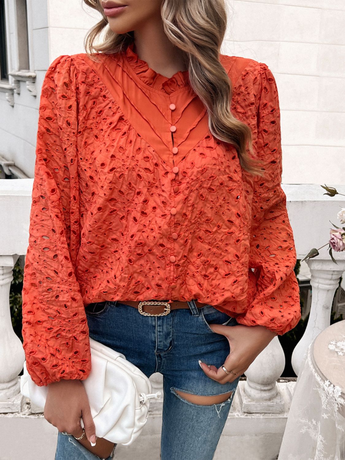 Blouse à Volants avec Col Rond pour Femme | Idéale pour Toutes Saisons