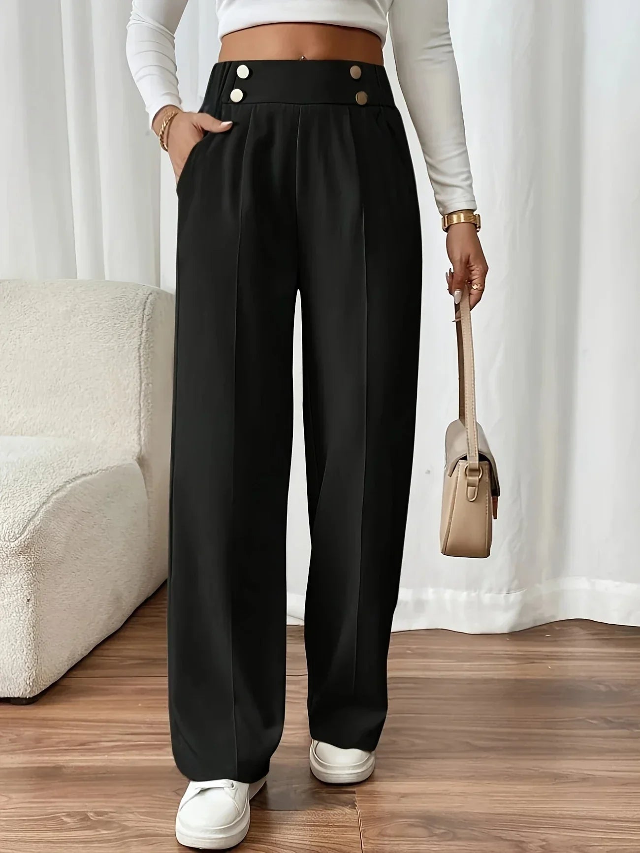 Pantalon Droit pour Femme avec Ceinture Élastique | Idéal pour le Quotidien et les Sorties