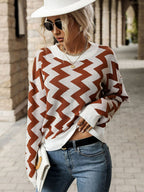 Pull À Motif Chevron Avec Épaules Tombantes Pour Femmes | Idéal Pour Le Quotidien