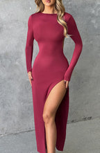 Robe Longue Avec Fente Haute Et Manches Longues Pour Femme | Idéale Pour Soirées Et Événements