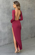 Robe Longue Avec Fente Haute Et Manches Longues Pour Femme | Idéale Pour Soirées Et Événements