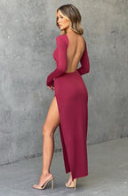 Robe Longue Avec Fente Haute Et Manches Longues Pour Femme | Idéale Pour Soirées Et Événements