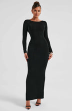 Robe Longue Ajustée Avec Encolure Bateau Et Fente Latérale Pour Femme | Idéal Pour Occasions En Soirée