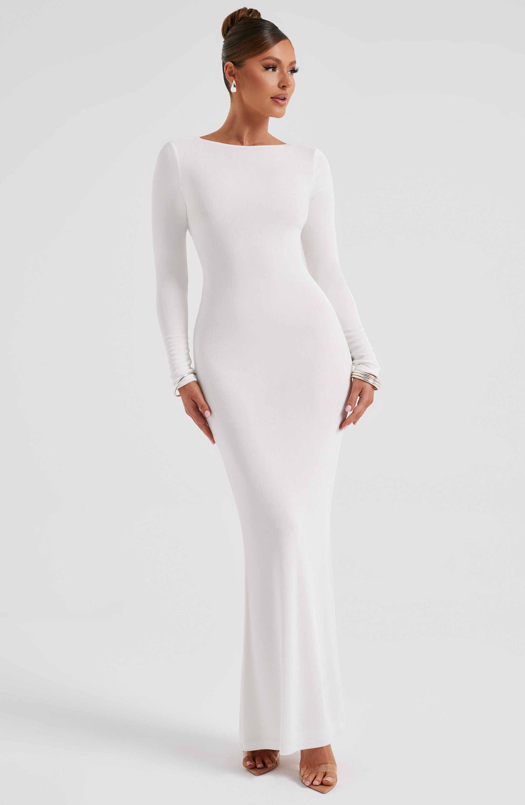 Robe Longue Ajustée Avec Encolure Bateau Et Fente Latérale Pour Femme | Idéal Pour Occasions En Soirée