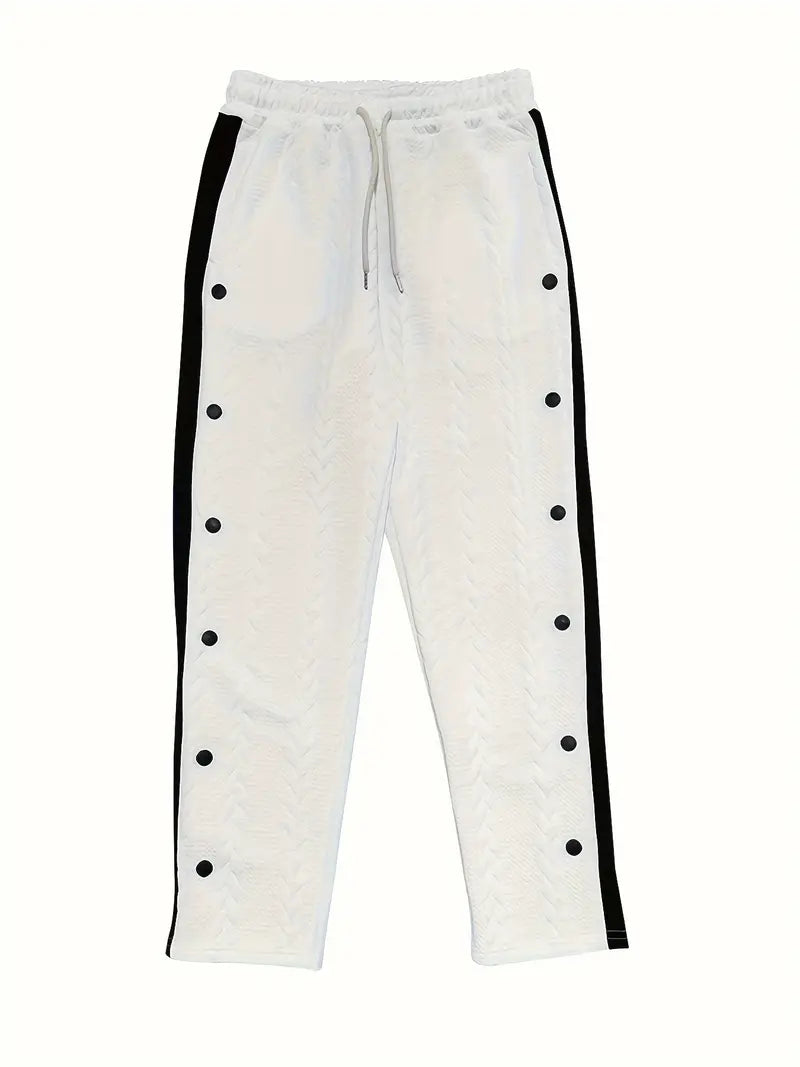 Pantalon Large avec Boutons Latéraux et Taille à Cordon pour Homme | Idéal pour un Usage Quotidien