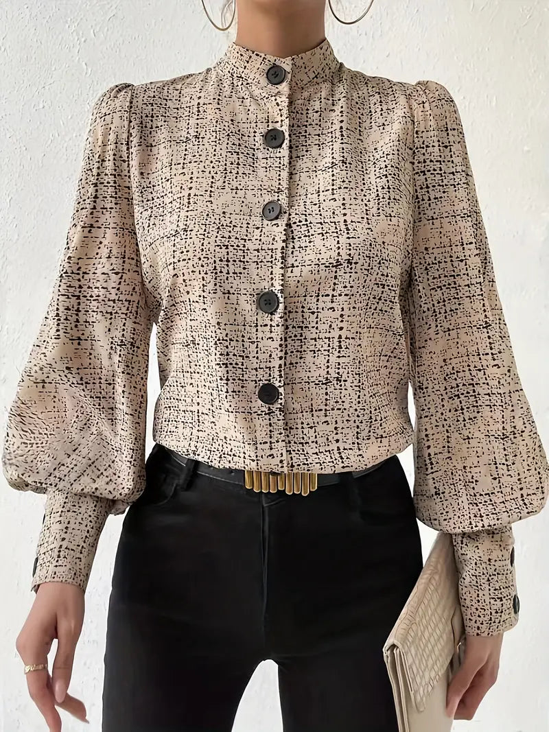 Blouse À Imprimé Abstrait Avec Volants Et Manches Lanternes Pour Femmes | Idéal Pour Usage Quotidien