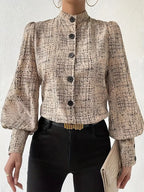 Blouse À Imprimé Abstrait Avec Volants Et Manches Lanternes Pour Femmes | Idéal Pour Usage Quotidien