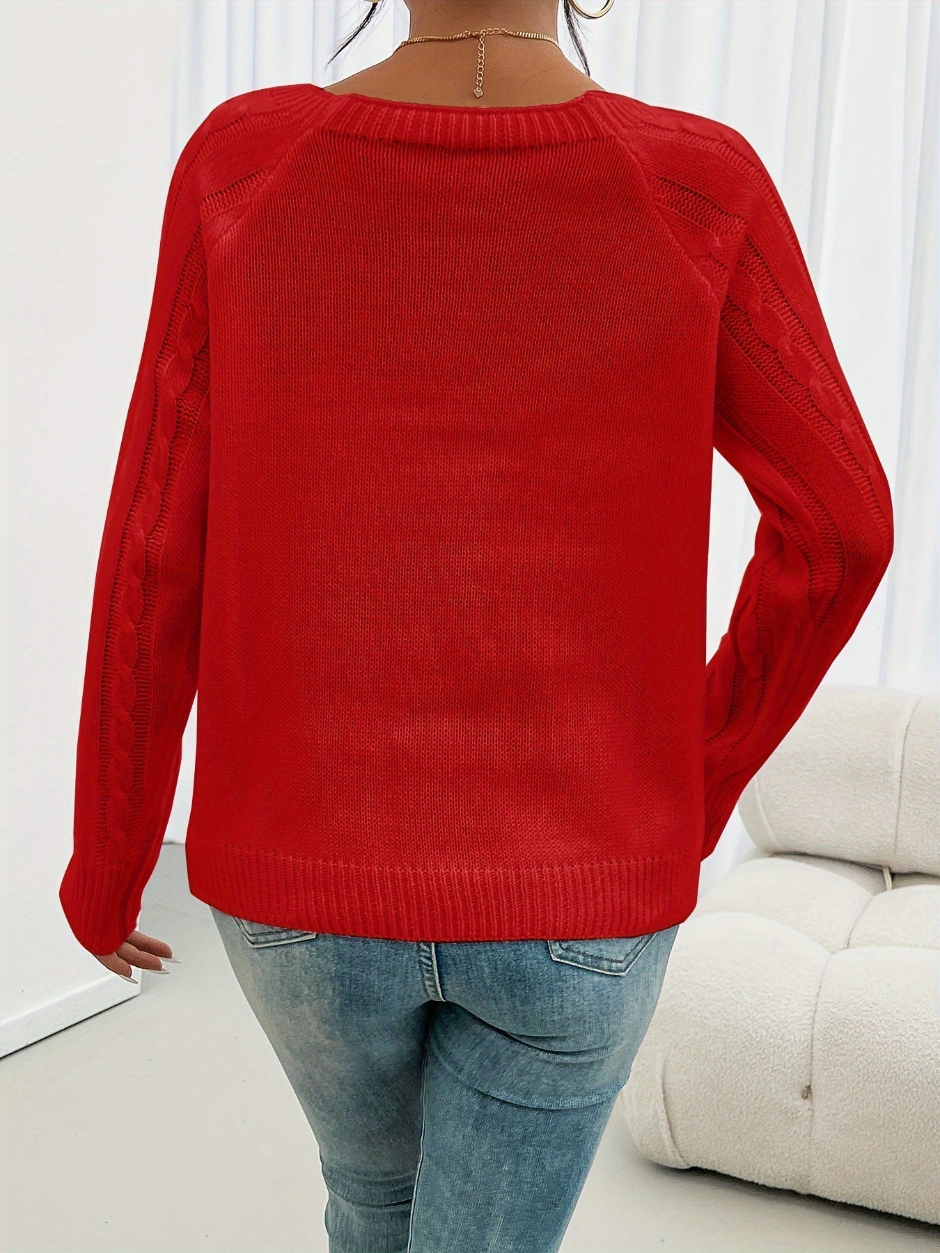 Pull à Maille Torsadée avec Boutons Décoratifs sur l’Épaule pour Femmes | Idéal pour Saisons Fraîches