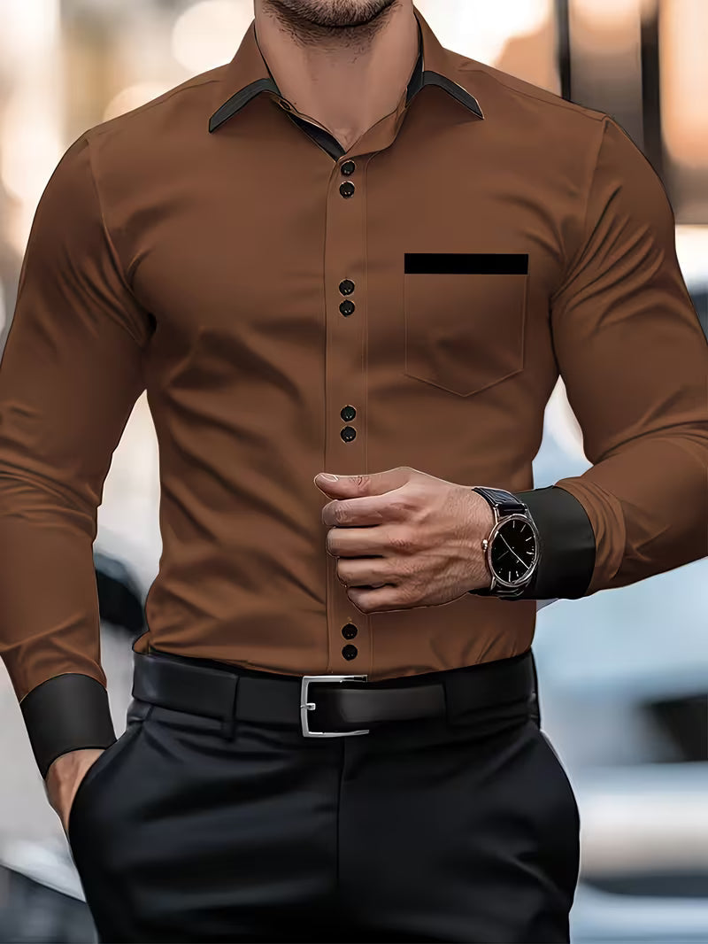Chemise À Manches Longues Avec Fermeture Boutonnée Et Coupe Ajustée Pour Homme | Idéale Pour Le Bureau Et Les Occasions Formelles