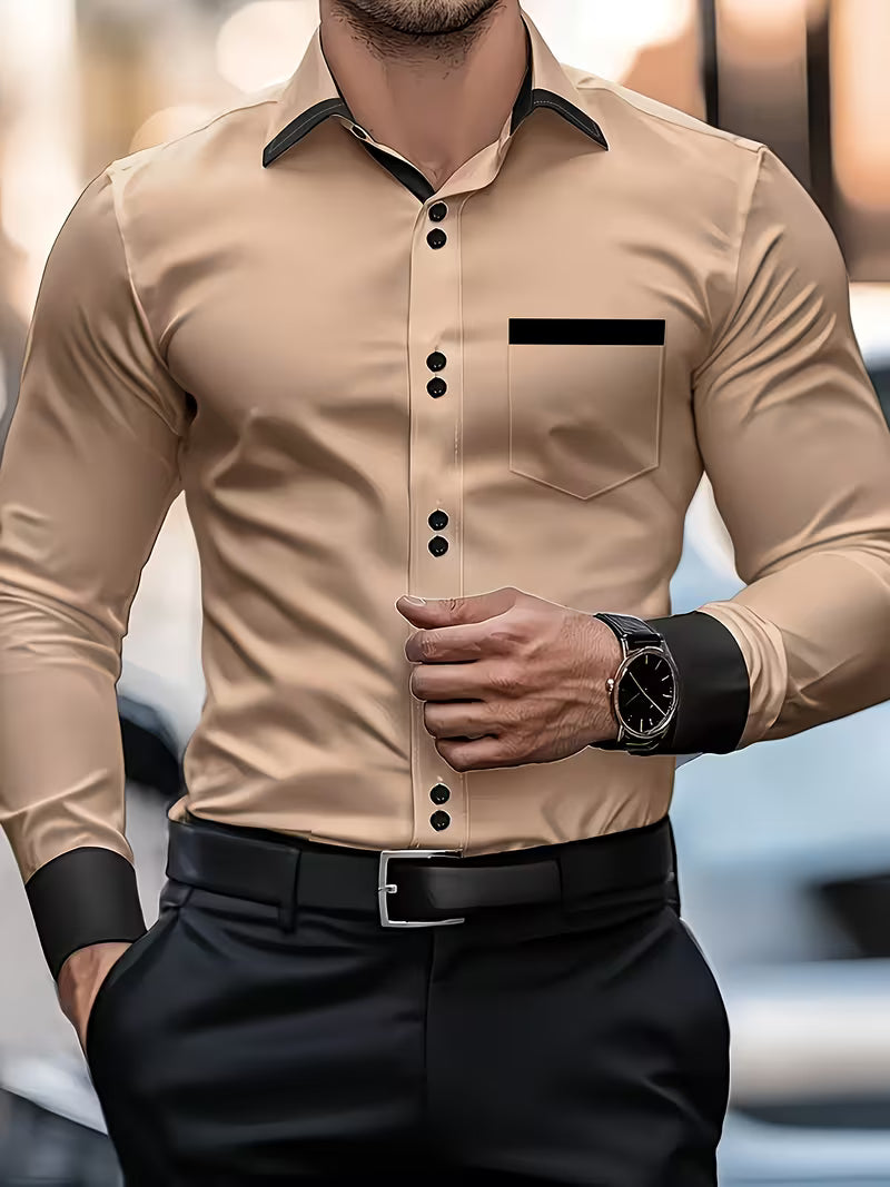 Chemise À Manches Longues Avec Fermeture Boutonnée Et Coupe Ajustée Pour Homme | Idéale Pour Le Bureau Et Les Occasions Formelles