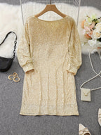 Robe De Soirée À Sequins Contrastés avec Col En V Et Manches Longues pour Femme | Idéale pour Les Événements Formels