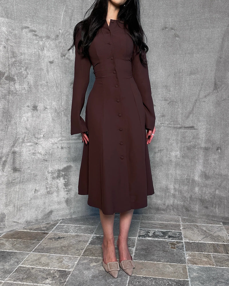 Robe Midi Boutonnée À Manches Longues Pour Femme | Idéale Pour Les Réunions Et Événements