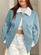 Manteau Côtelé avec Fermeture à Boutons et Col Structuré pour Femme | Idéal pour l’Automne et l’Hiver