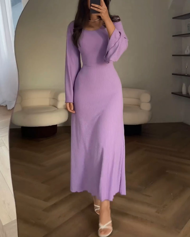 Robe Longue En Maille Avec Manches Longues Et Taille Cintrée Pour Femmes | Adaptée Aux Tenues Quotidiennes