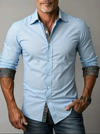 Chemise À Manches Longues Avec Détails Contrastés Et Fermeture À Boutons Pour Hommes | Idéale Pour Toutes Les Saisons