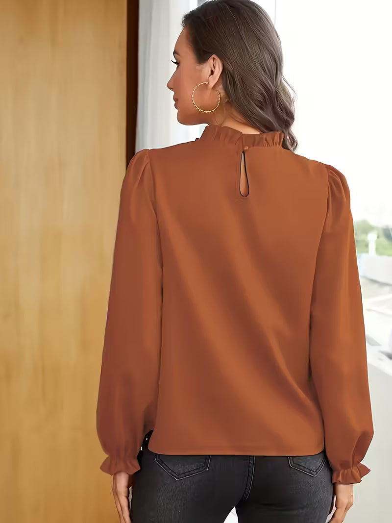 Blouse À Col Volanté Et Manches Bouffantes Pour Femmes | Idéal Pour Usage Quotidien Ou Occasions Décontractées