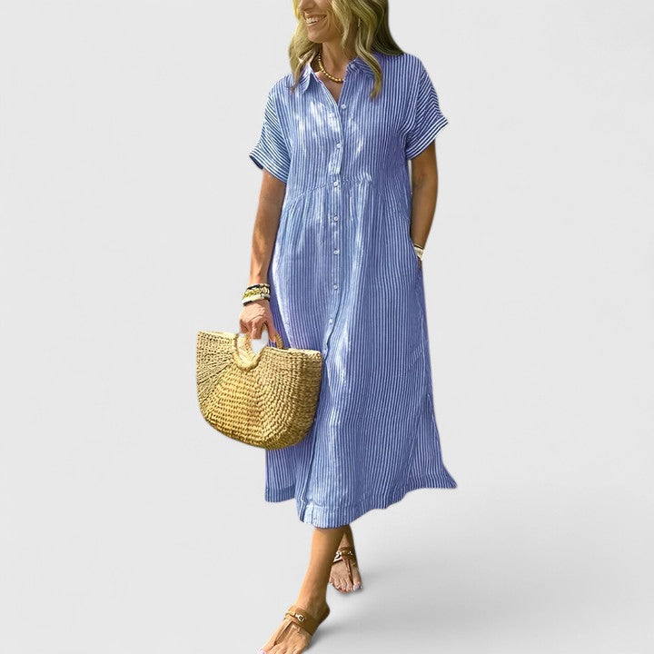 Robe Chemise Midi à Rayures avec Coupe Décontractée pour Femme | Idéale pour Usage Quotidien et Loisirs