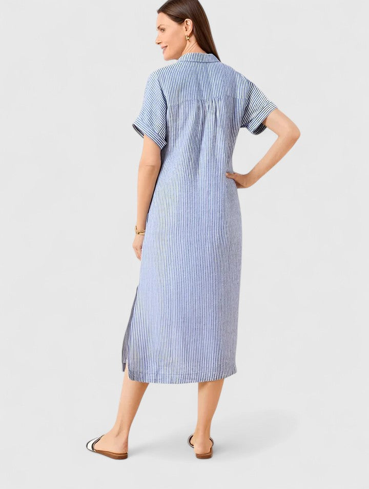 Robe Chemise Midi à Rayures avec Coupe Décontractée pour Femme | Idéale pour Usage Quotidien et Loisirs
