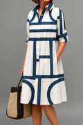 Robe Chemise Midi à Motif Géométrique pour Femme | Idéale pour Occasions Quotidiennes et Professionnelles