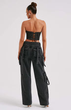 Ensemble Corset à Bretelles et Pantalon Cargo à Coupe Décontractée pour Femme | Idéal pour Tenues Décontractées