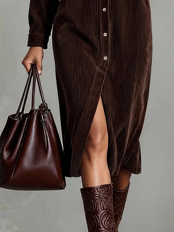 Robe Midi Boutonnée avec Poches Poitrine pour Femme | Idéale pour Usage Quotidien et Occasions Décontractées