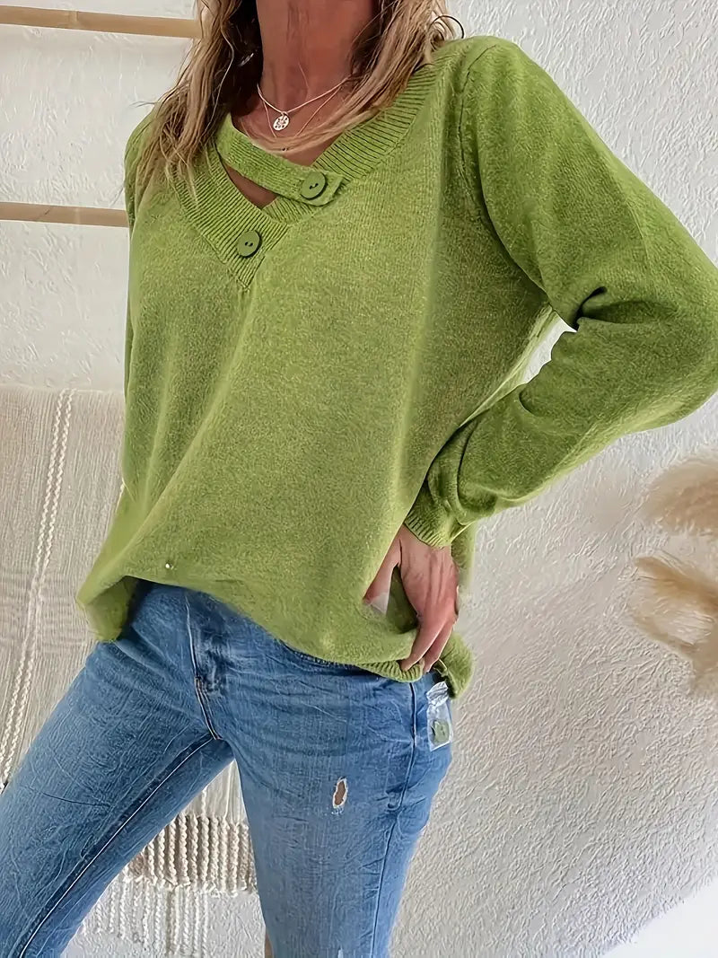 Pull à Col en V avec Détail Boutonné pour Femme | Idéal pour un Usage Quotidien