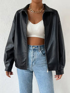 Veste À Effet Cuir Avec Fermeture Zippée Et Col Chemise Pour Femme | Idéale Pour Les Sorties Urbaines Et La Mi-Saison