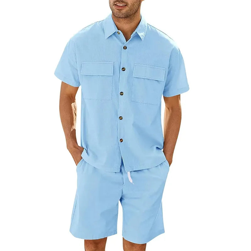 Ensemble Chemise à Manches Courtes et Short à Taille Élastique pour Homme | Idéal Pour Les Activités Quotidiennes