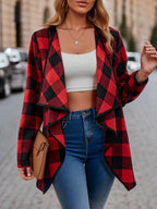 Manteau Long à Motif Carreaux avec Coupe Ouverte pour Femme | Idéal pour la Mi-Saison