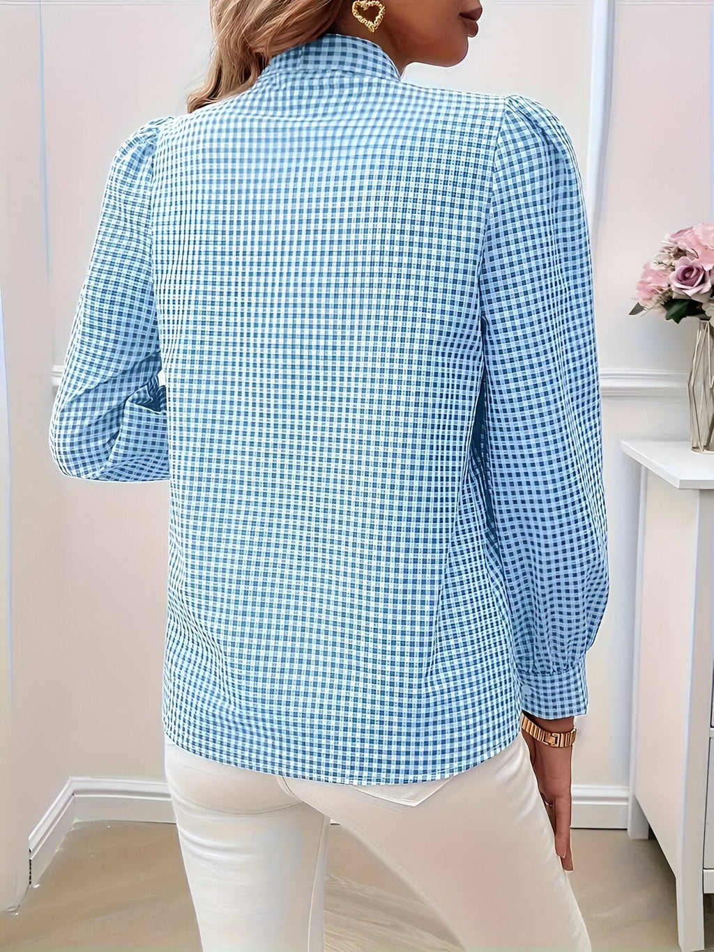 Blouse à Carreaux avec Détail Nœud pour Femme | Idéale pour Usage Quotidien et Bureau