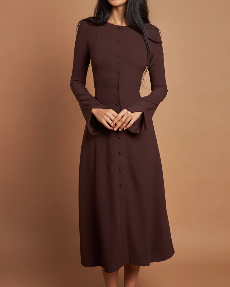 Robe Midi Boutonnée À Manches Longues Pour Femme | Idéale Pour Les Réunions Et Événements