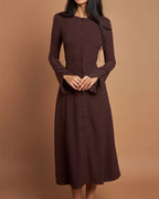 Robe Midi Boutonnée Avec Taille Cintrée Et Manches Longues Pour Femmes | Adaptée Aux Tenues Quotidiennes