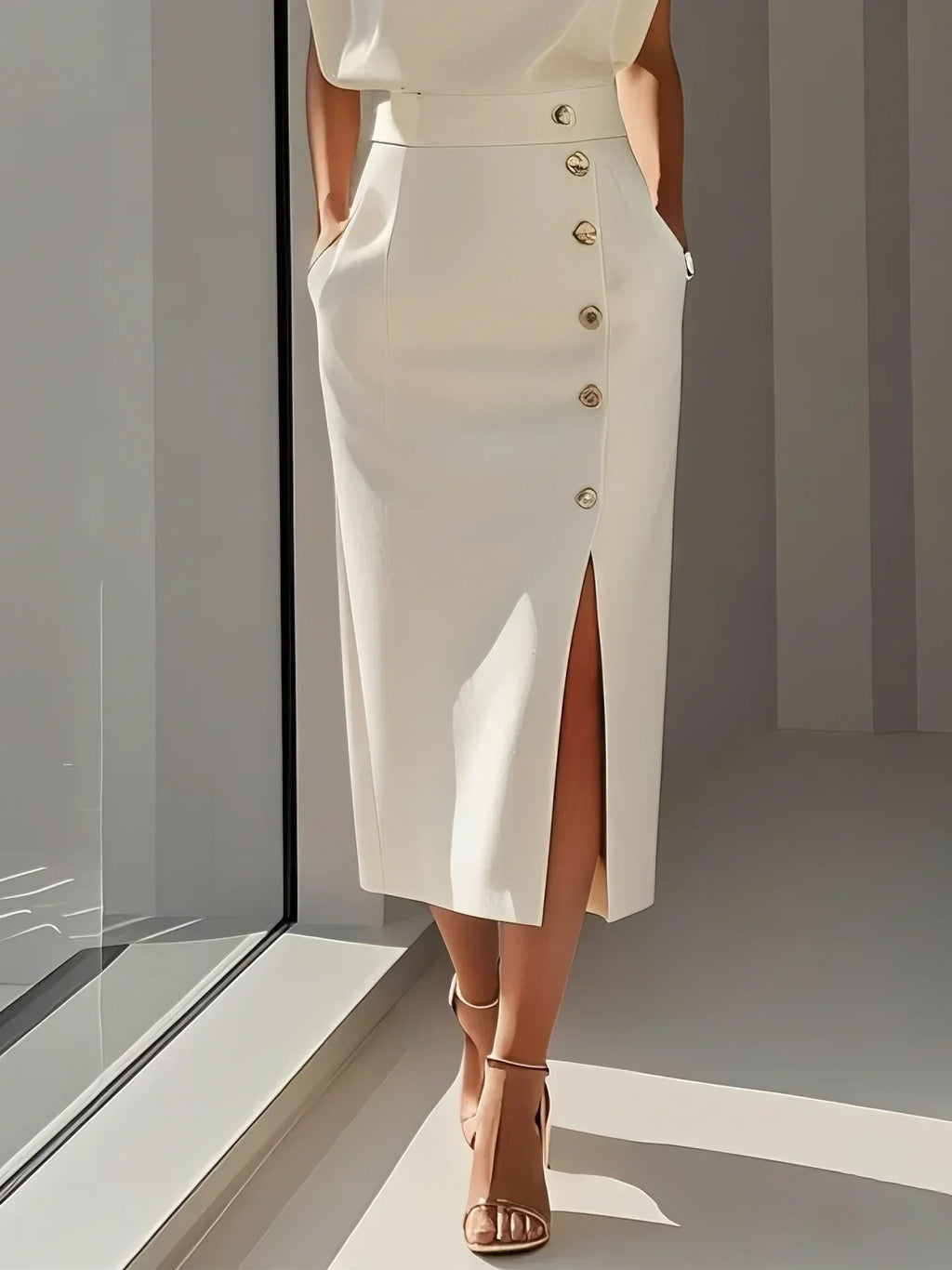 Robe Midi Sans Manches Avec Boutons Pour Femme | Idéale Pour Usage Quotidien Et Occasions