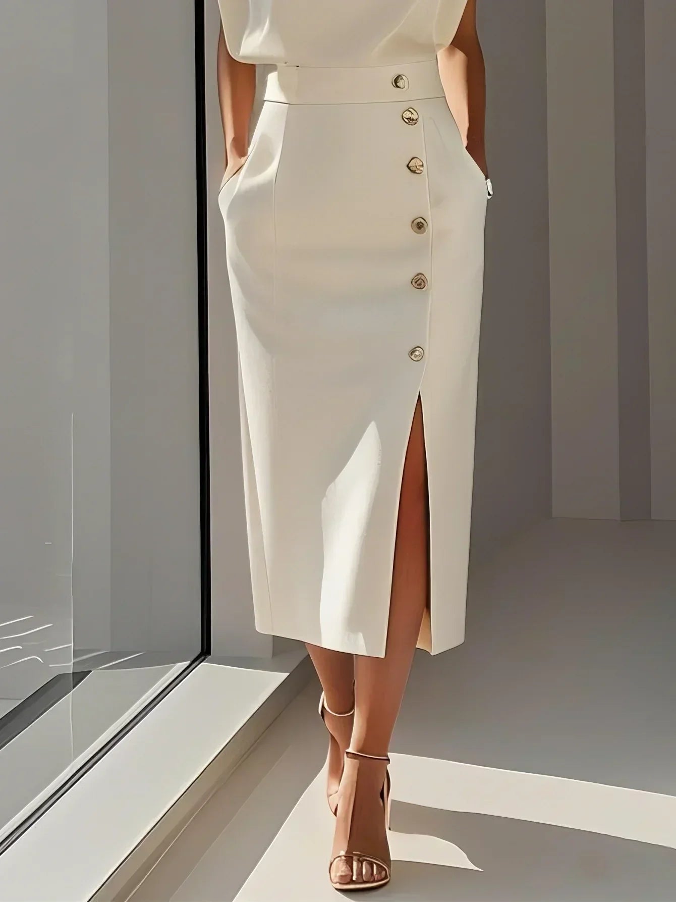 Robe Midi Sans Manches Avec Boutons Pour Femme | Idéale Pour Usage Quotidien Et Occasions
